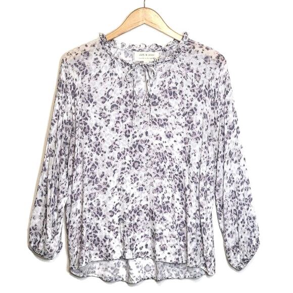 cloth & stone Tops - Cloth & Stone Leopard Animal Print Blouse Tie Neck Long Sleeve Purple White L
